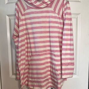 LuLaRoe Amber Hoodie XL Pink & White Striped Pullover Casual Top